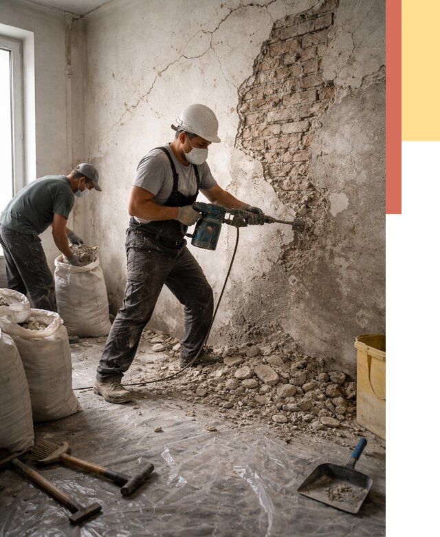 Демонтаж штукатурки со стен в Новоуральске от 7350 руб/м² — быстро и недорого | ОТДЕЛОЧНИК-Нву