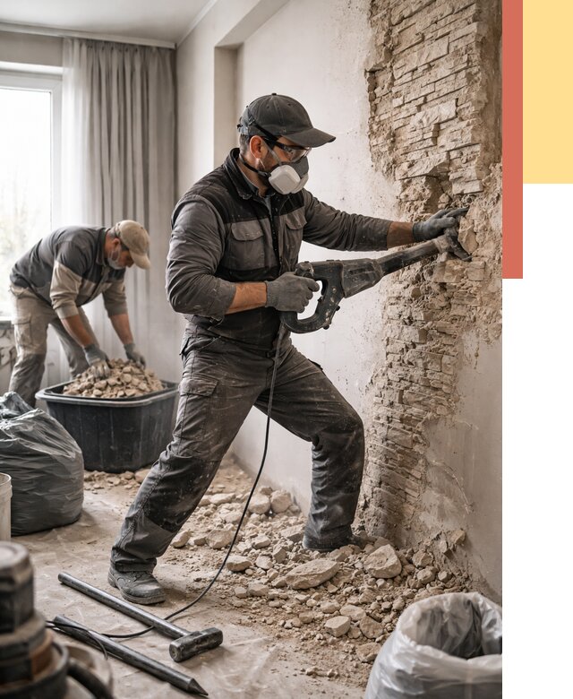 Демонтаж декоративного камня в Новоуральске от 1480 руб/м² — быстро и недорого | ОТДЕЛОЧНИК-Нву