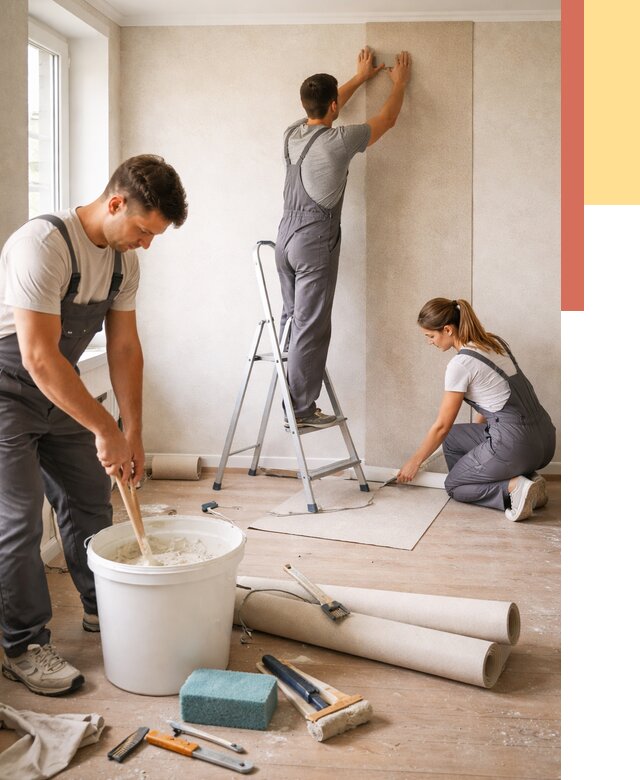 Оклейка стен обоями в Новоуральске от 3573 руб/м2 — быстро и недорого | ОТДЕЛОЧНИК-Нву