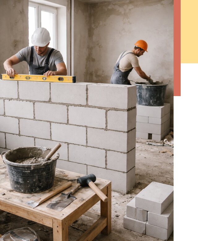 Кладка перегородок из газобетона в Новоуральске от 3267 руб. под ключ | ОТДЕЛОЧНИК-Нву