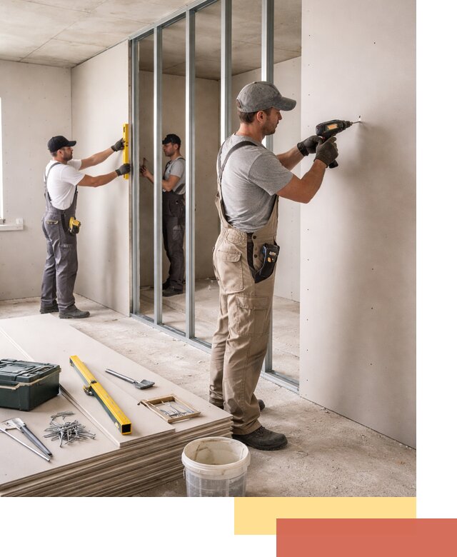 Однослойная перегородка из гипсокартона в Новоуральске под ключ, монтаж и отделка