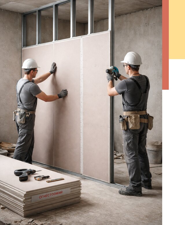 Перегородка из огнестойкого гипсокартона в Новоуральске от 1888 руб. под ключ | ОТДЕЛОЧНИК-Нву