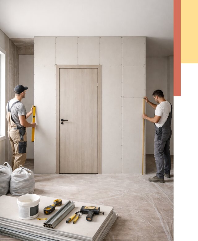 Перегородка из гипсокартона с дверью в Новоуральске от 4594 руб. под ключ | ОТДЕЛОЧНИК-Нву