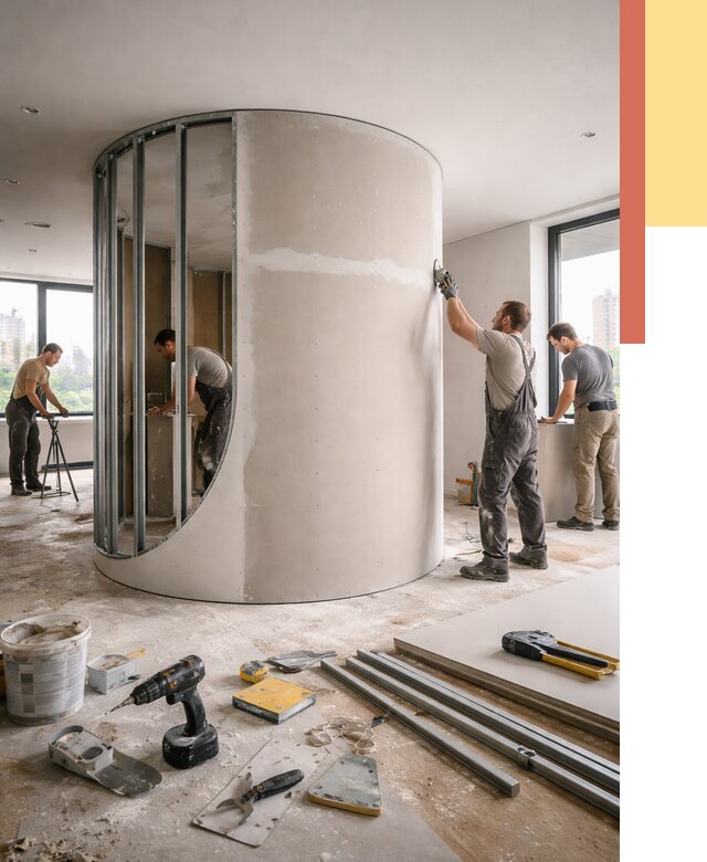 Радиусная перегородка из гипсокартона в Новоуральске от 2960 руб. под ключ | ОТДЕЛОЧНИК-Нву