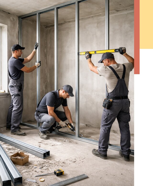 Монтаж каркаса перегородки из профиля в Новоуральске от 766 руб. | ОТДЕЛОЧНИК-Нву