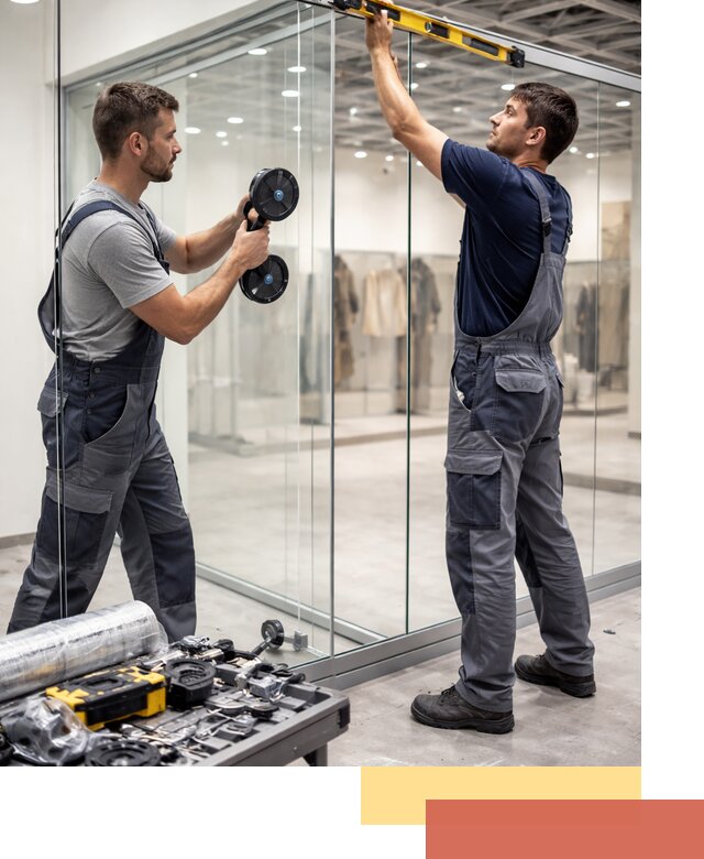 Стеклянные перегородки для магазинов в Новоуральске — монтаж и установка