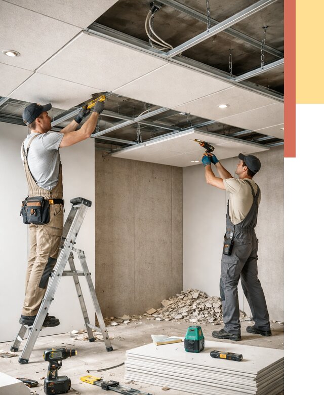 Монтаж акустического потолка в Новоуральске от 6635 руб/м2 — быстро и недорого | ОТДЕЛОЧНИК-Нву