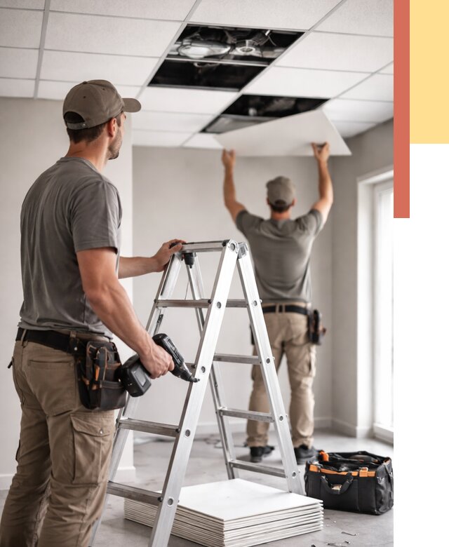 Обслуживание подвесного потолка в Новоуральске от 3573 руб. — быстро и недорого | ОТДЕЛОЧНИК-Нву