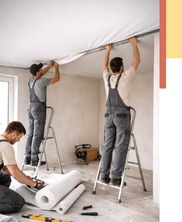 Монтаж тканевого натяжного потолка в Новоуральске от 3573 руб. под ключ | ОТДЕЛОЧНИК-Нву