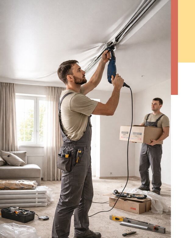 Монтаж сатинового натяжного потолка в Новоуральске от 3573 руб. | Быстро, недорого — ОТДЕЛОЧНИК-Нву