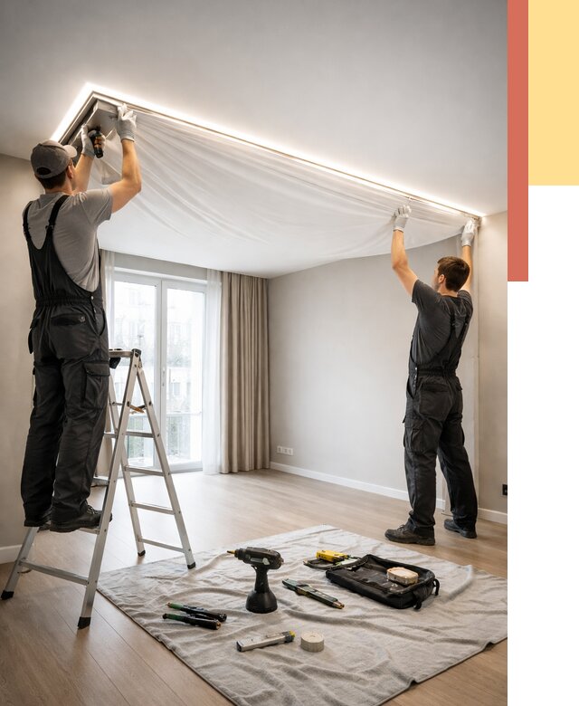 Монтаж парящего натяжного потолка в Новоуральске от 4594 руб. быстро и недорого | ОТДЕЛОЧНИК-Нву