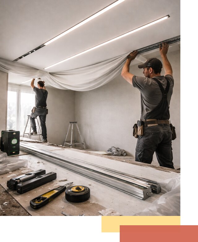 Монтаж натяжных потолков со световыми линиями в Новоуральске