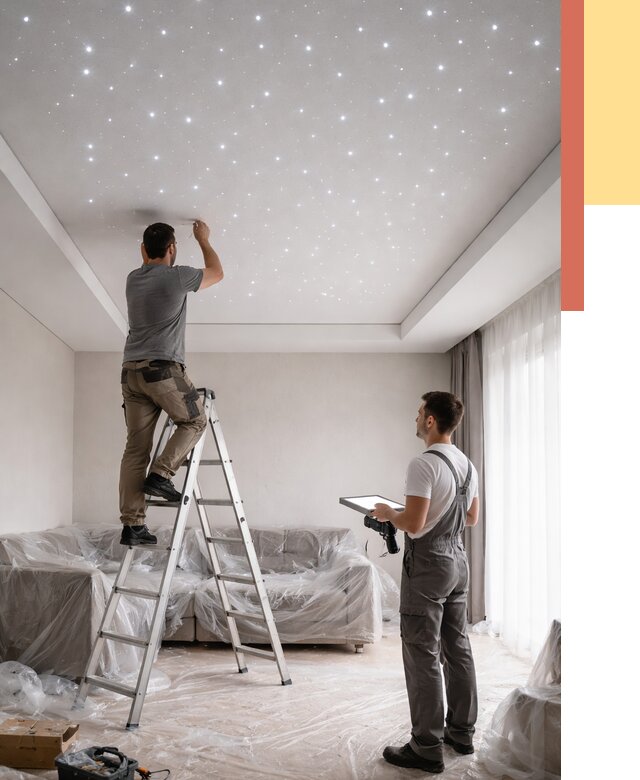 Монтаж натяжного потолка «звездное небо» в Новоуральске от 6635 руб. | ОТДЕЛОЧНИК-Нву