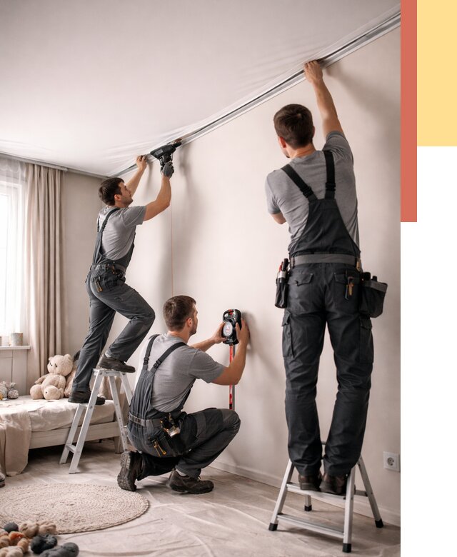 Монтаж натяжного потолка в детской в Новоуральске от 3573 руб. — быстро и недорого | ОТДЕЛОЧНИК-Нву