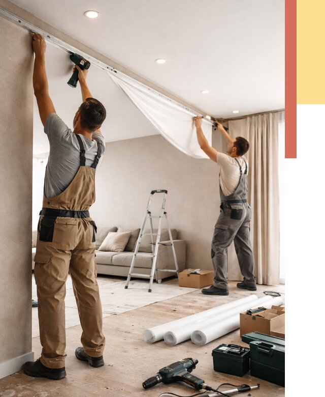 Монтаж натяжного потолка в гостиной в Новоуральске от 561 руб. | ОТДЕЛОЧНИК-Нву