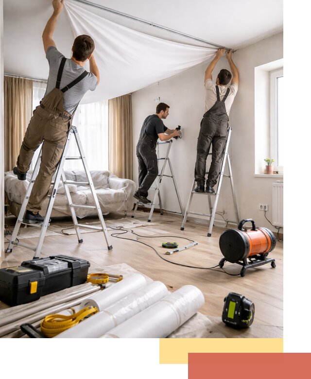 Монтаж натяжного потолка в гостиной в Новоуральске