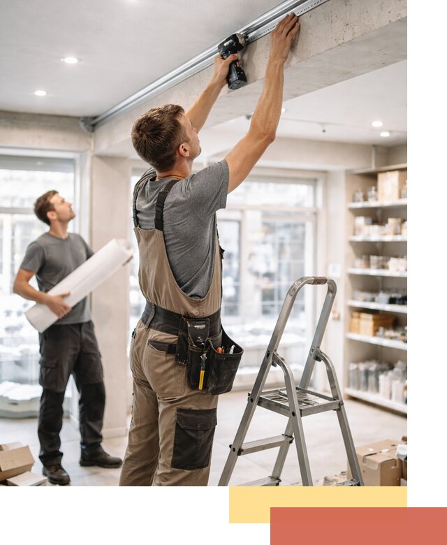 Монтаж натяжных потолков в магазине в Новоуральске