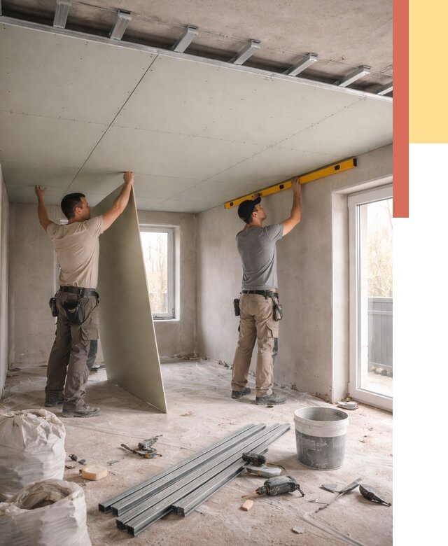 Одноуровневый потолок из гипсокартона в Новоуральске от 766 руб. — монтаж под ключ | ОТДЕЛОЧНИК-Нву