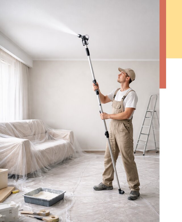 Покраска потолка краскопультом в Новоуральске от 4594 руб. быстро и недорого | ОТДЕЛОЧНИК-Нву